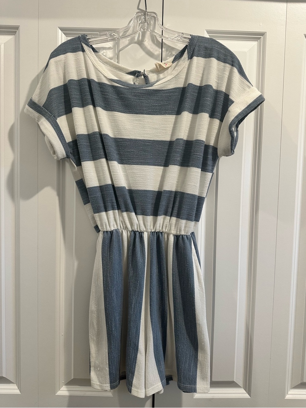 Blue and White Striped Short Sleeve Romper